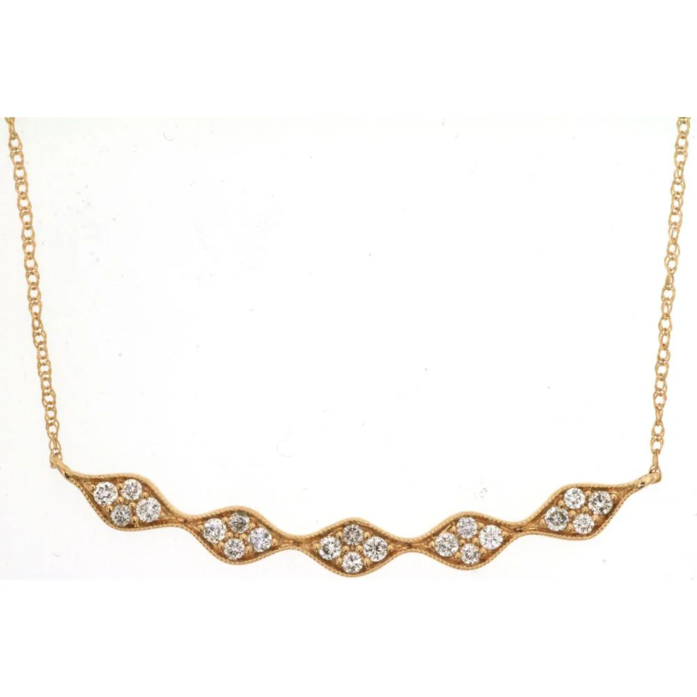 14K Yellow Gold Wave Station Necklace with Round Diamonds - 0.25 Carat Total Diamond Weight - Royal Jewelry