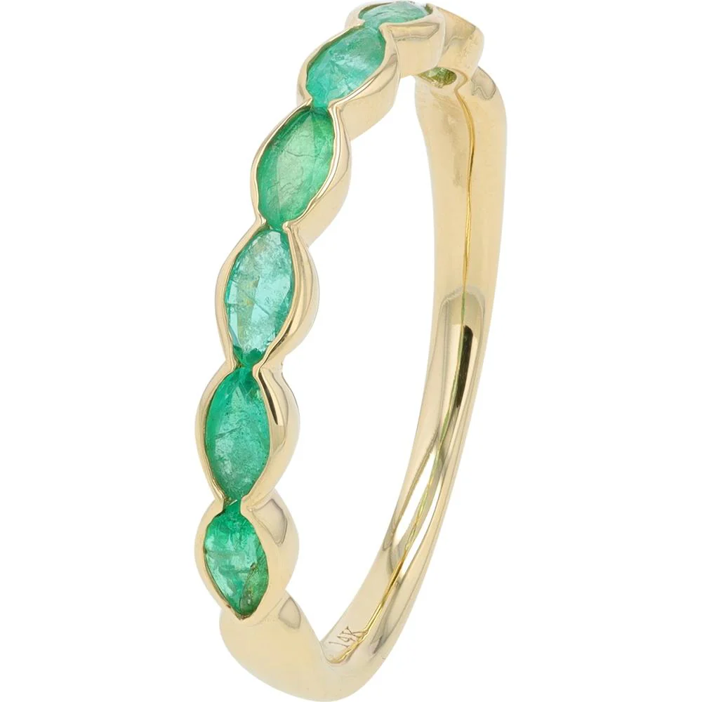 14K Yellow Gold Wavy Band with Prong Set Emeralds - 0.70 Carat Total Gemstone Weight