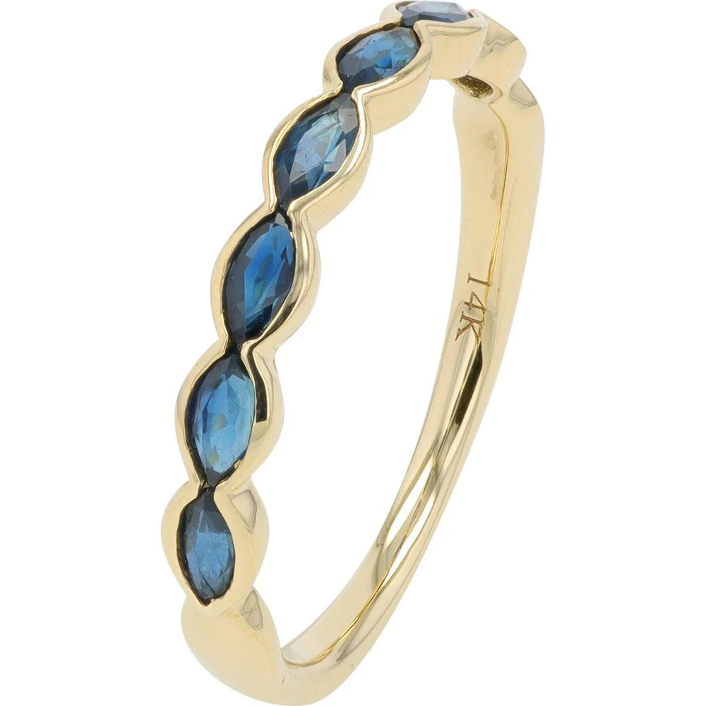 14K Yellow Gold Wavy Band with Sapphire Stones - 0.60 Carat - 0.80 Carat Total Sapphire Weight
