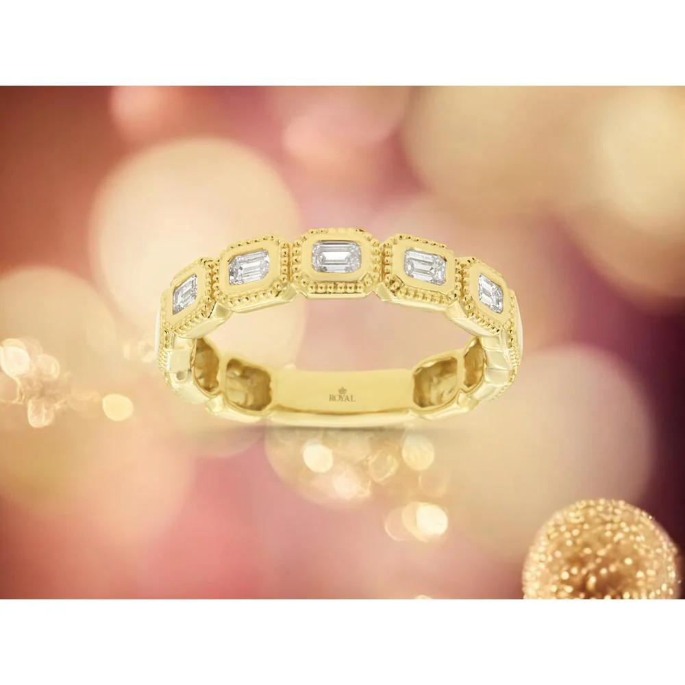 14K Yellow Gold Wedding Band with Baguette Diamond Stations and Milgrain Detail - 0.40 Carat Total Diamond Weight - Royal Jewelry - Image 2