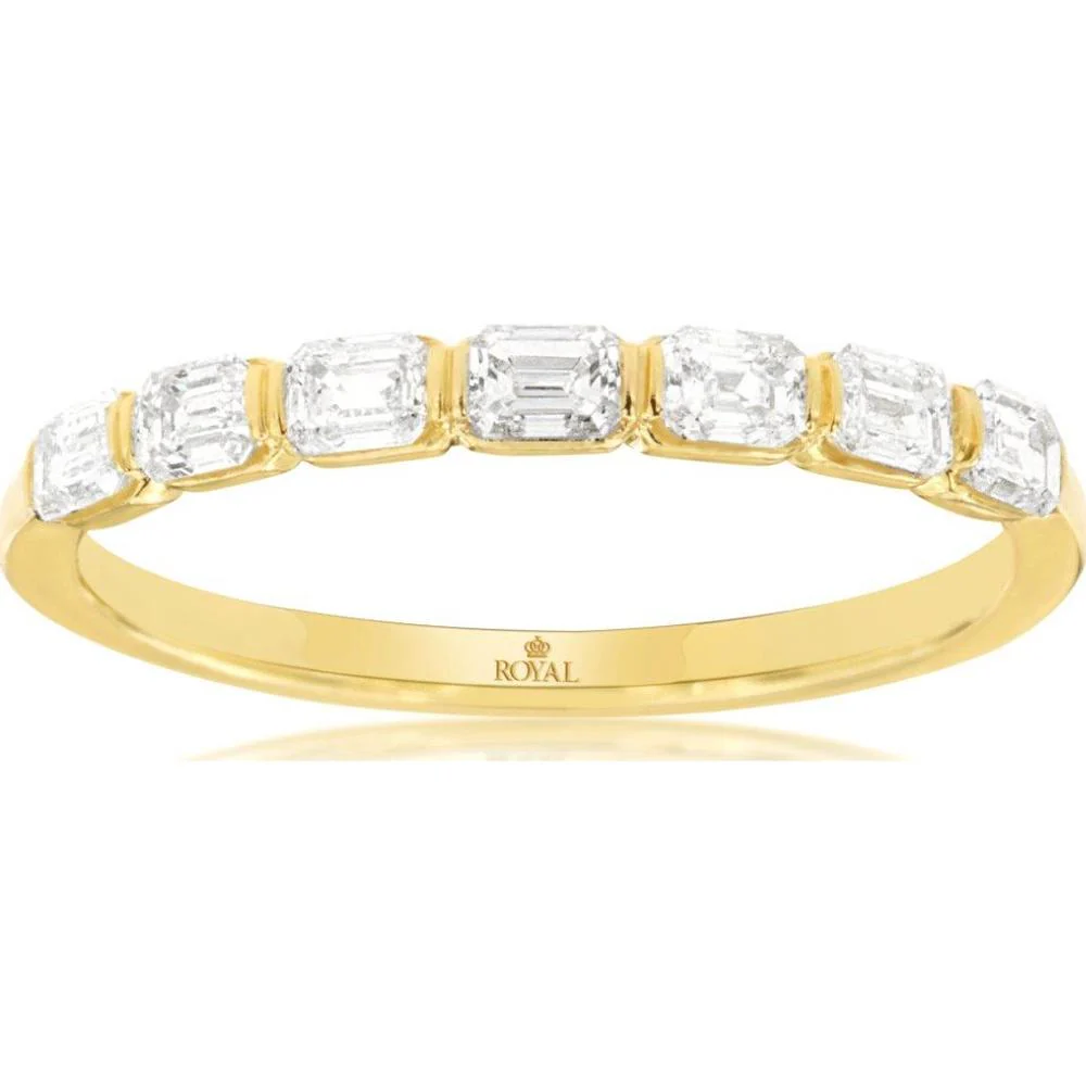 14K Yellow Gold Wedding Band with Emerald Cut Diamonds - 0.55 Carat Total Diamond Weight - Royal Jewelry