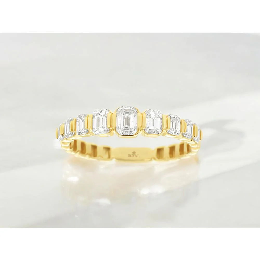 14K Yellow Gold Wedding Band with Graduated Emerald Cut Diamonds - 1.00 Carat Total Diamond Weight - Royal Jewelry - Image 2