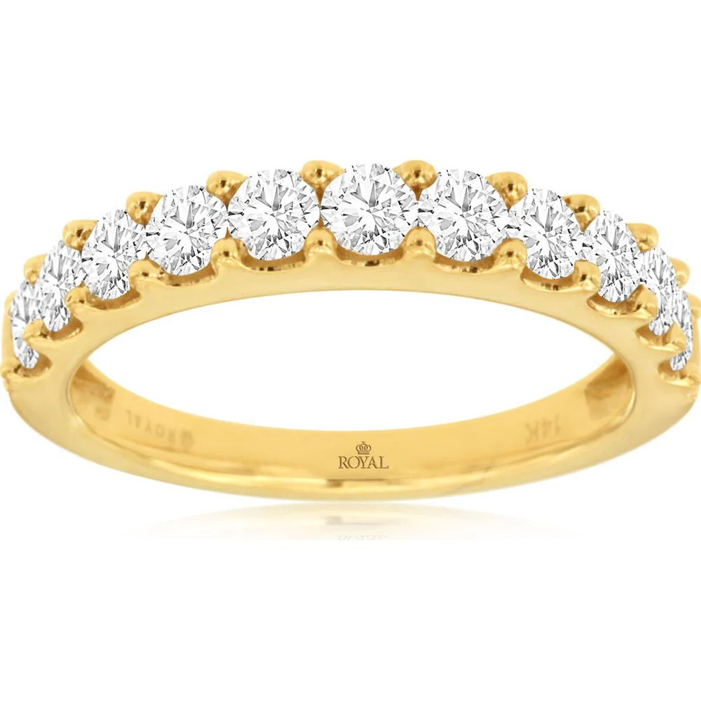 14K Yellow Gold Wedding Band with Shared-Prong Set Round Diamonds - 1.00 Carat Total Diamond Weight - Royal Jewelry