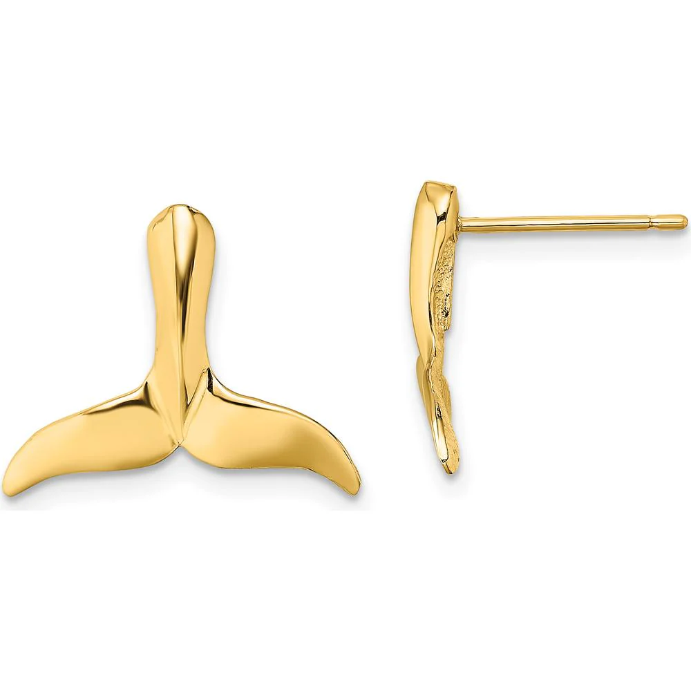14K Yellow Gold Whale Tail Button Post Earrings by Oro Pregiato