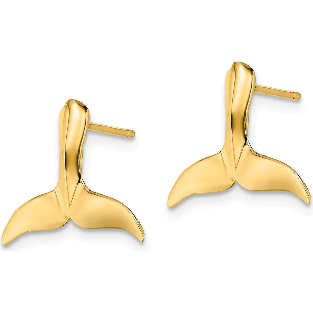 14K Yellow Gold Whale Tail Button Post Earrings by Oro Pregiato - Image 2