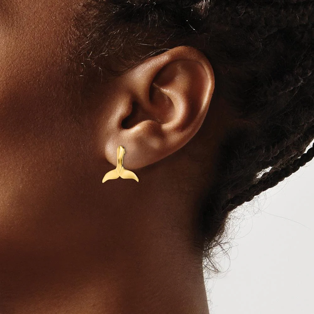 14K Yellow Gold Whale Tail Button Post Earrings by Oro Pregiato - Image 3