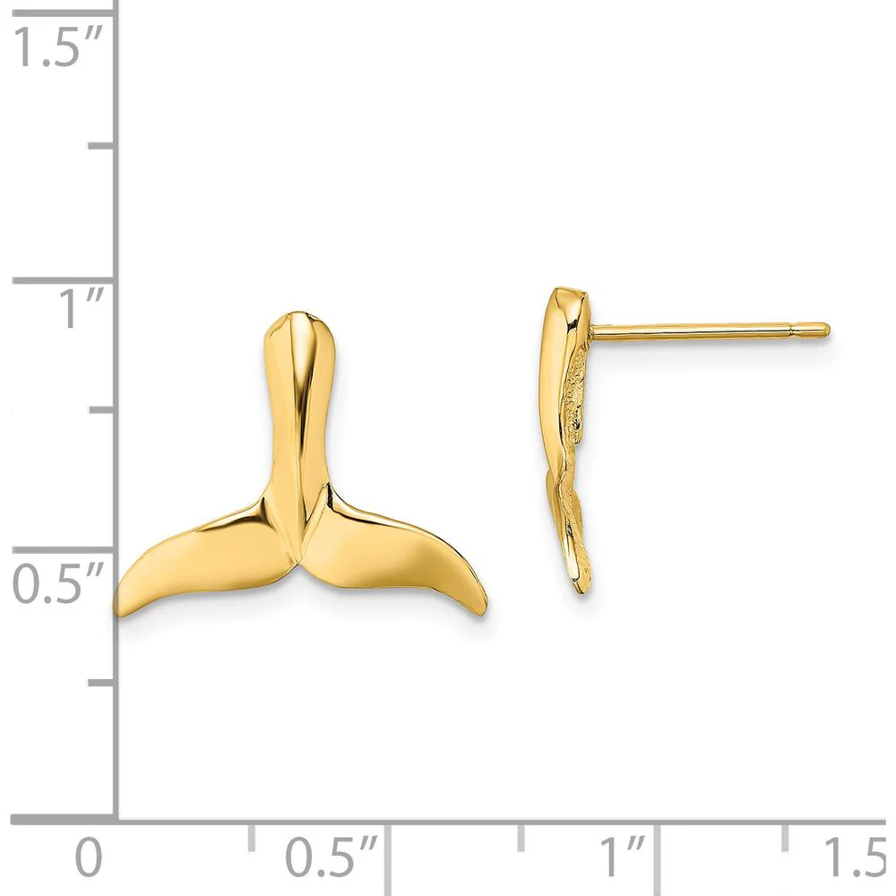 14K Yellow Gold Whale Tail Button Post Earrings by Oro Pregiato - Image 4