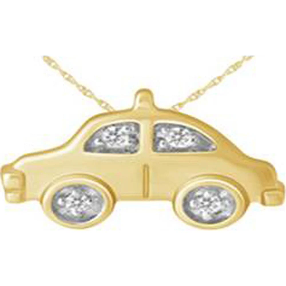 14K Yellow Gold Whimsical Car Motif Pendant with 0.01 Carat Total Weight Pavé-Set Diamonds - Royal Jewelry