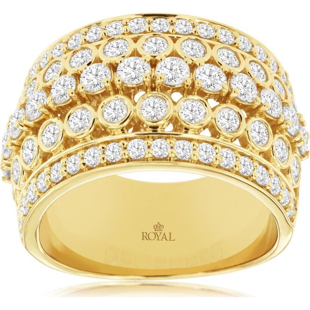14K Yellow Gold Wide Wedding Band with 2 Carats Round Brilliant Cut Diamonds - Bead and Milgrain Setting - Royal Jewelry
