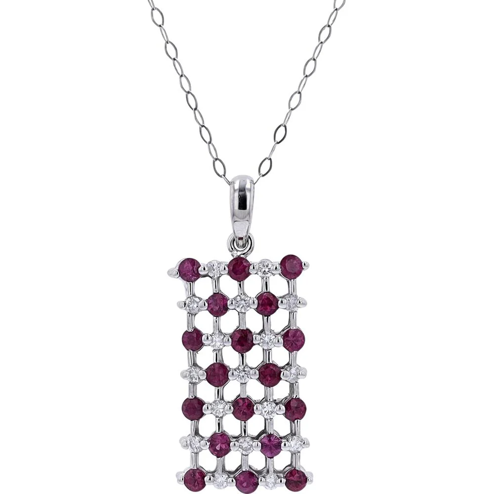 18" Platinum Diamond & Ruby Reversible Pendant - 1.10 Carat Ruby, 1.30 Carat Diamonds