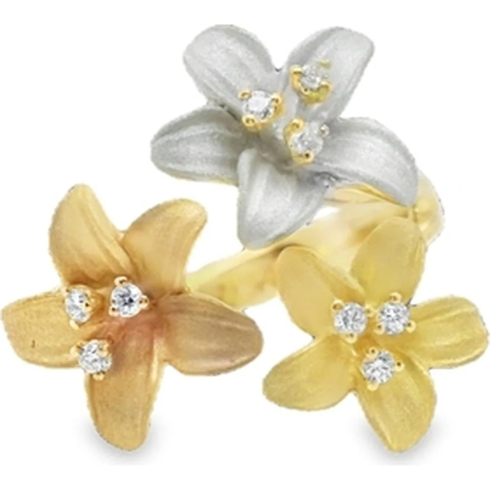 18K Gold Floral Diamond Ring with Multi-Tone Flower Design by Afarin