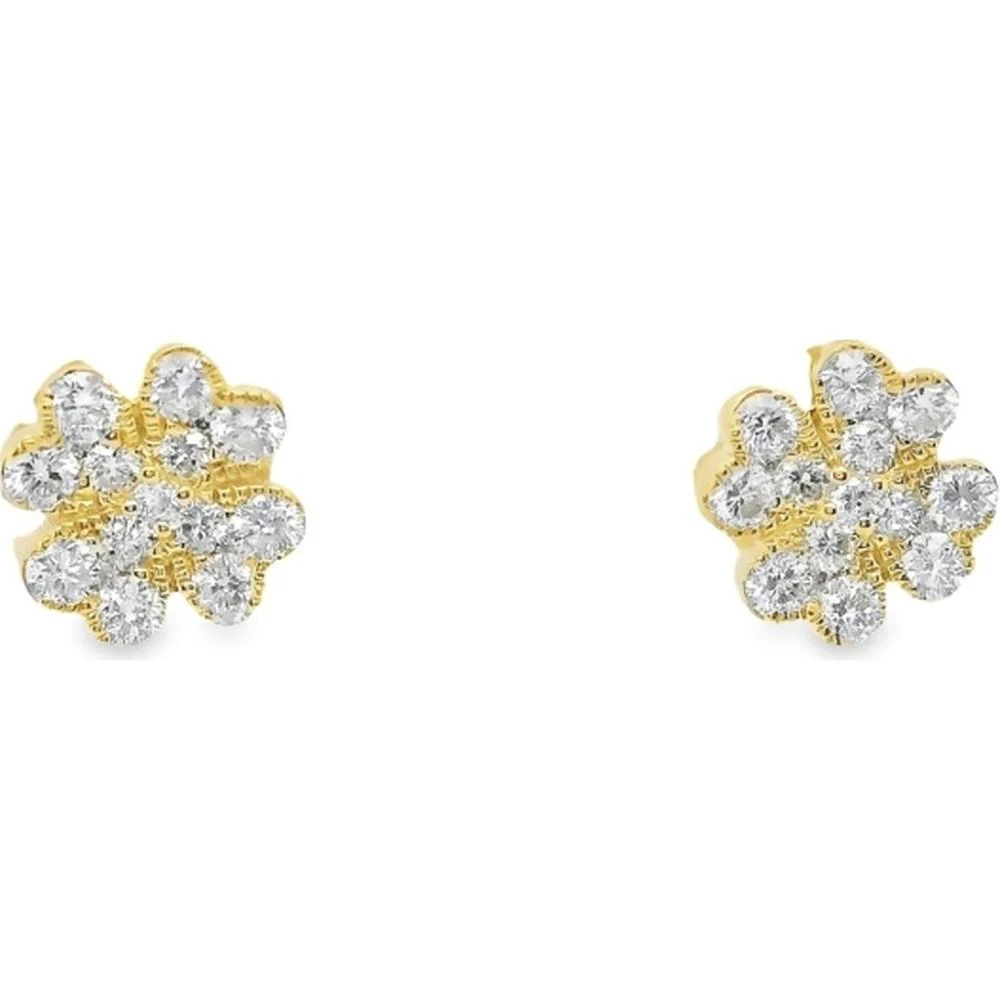 18K Gold Flower Cluster Stud Earrings with Round Diamonds by Afarin