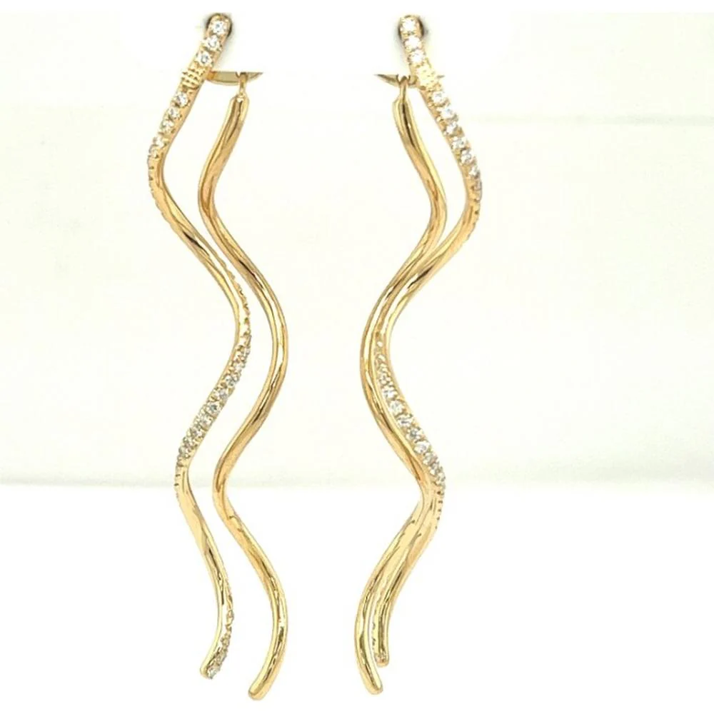 18K Gold Free Form Drop Earrings with Curving Diamond Accents by Afarin