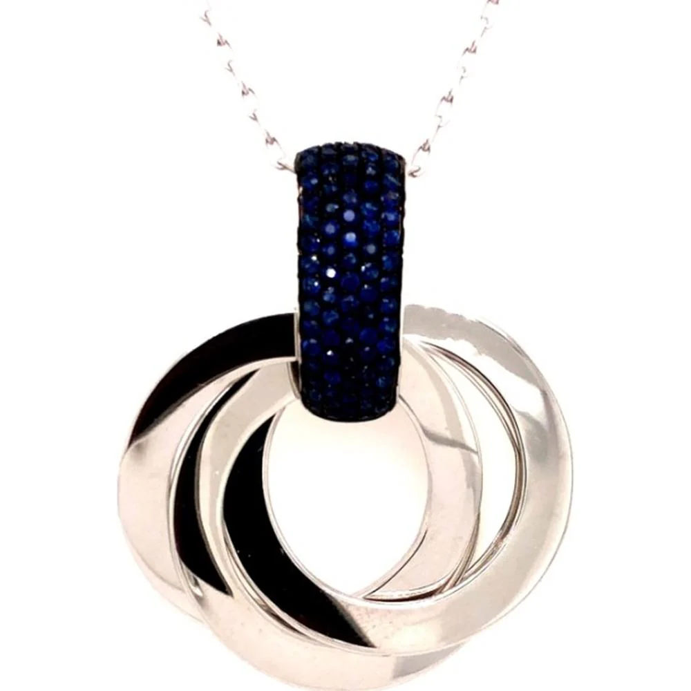 18K Gold Interlocking Circle Pendant Necklace with Blue Sapphires by Afarin