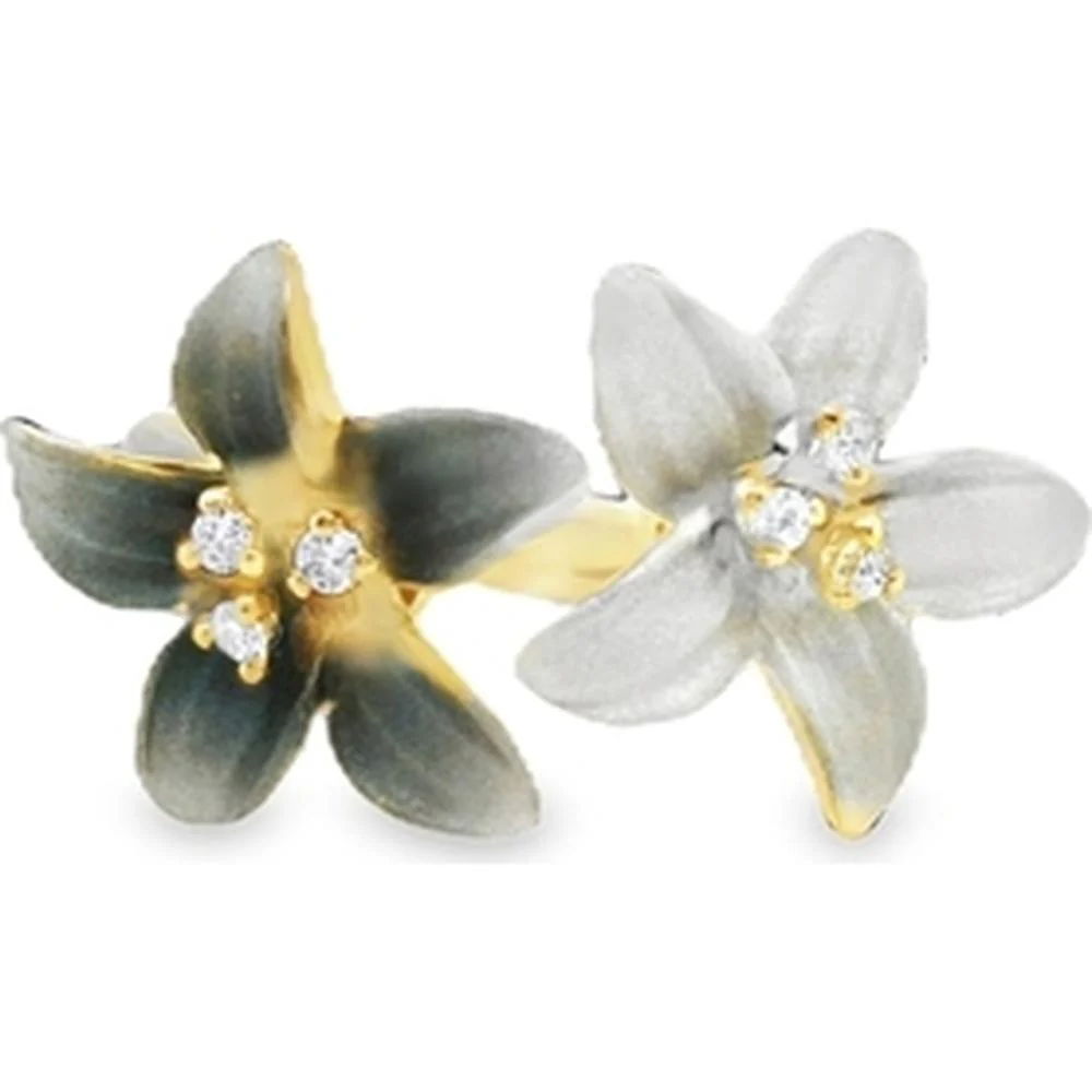 18K Gold Open Floral Ring with Round Diamond Accents by Afarin