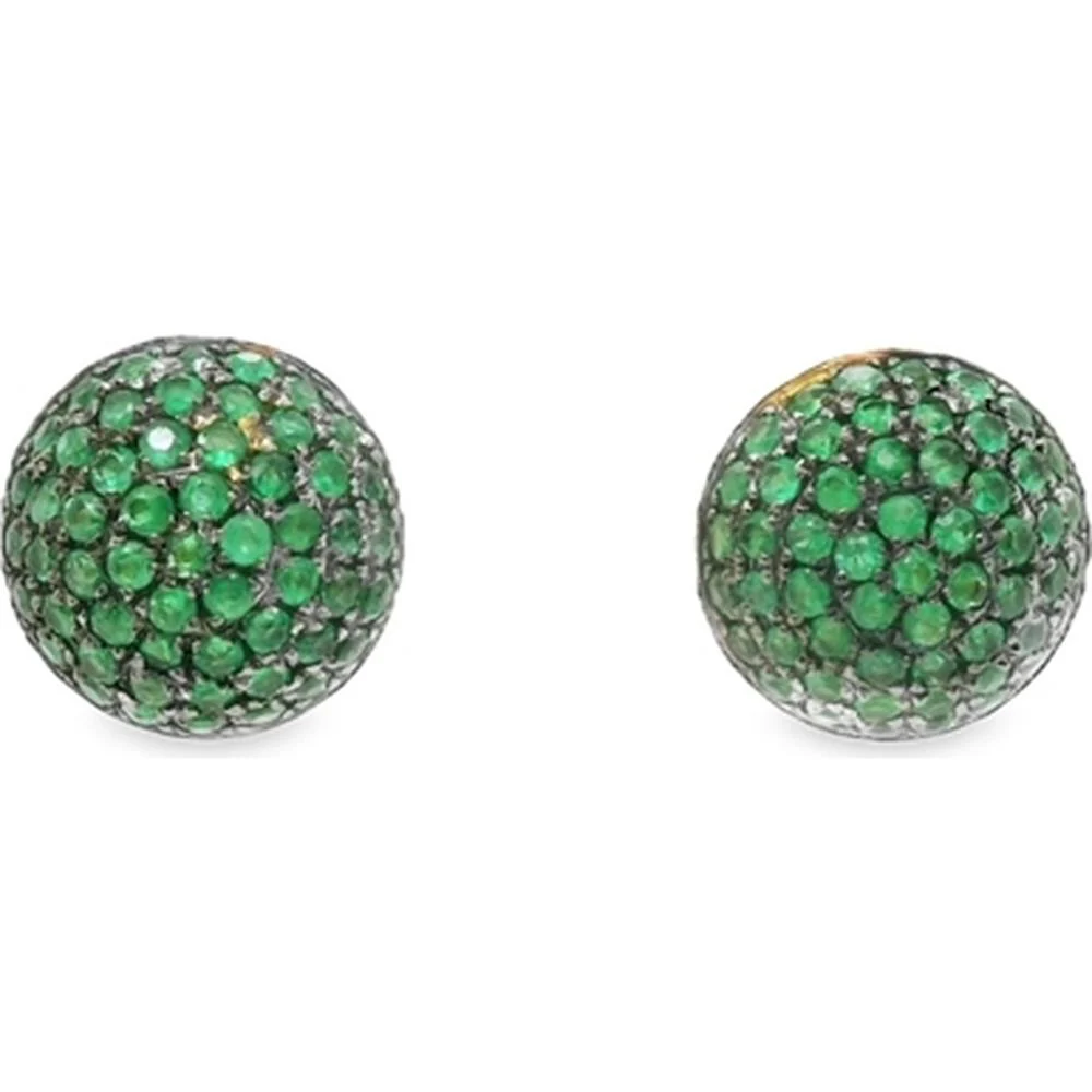 18K Gold Round Pavé Emerald Stud Earrings by Afarin
