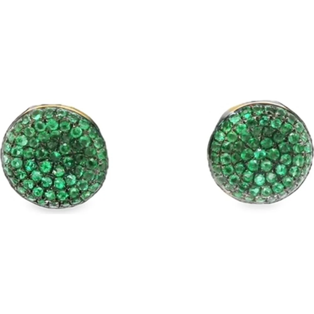 18K Gold Round Stud Earrings with Pavé Emeralds by Afarin