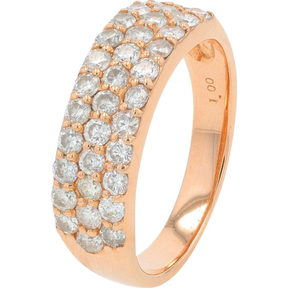 18K Rose Gold 1 Carat Diamond Band - Prong Set Round Diamonds