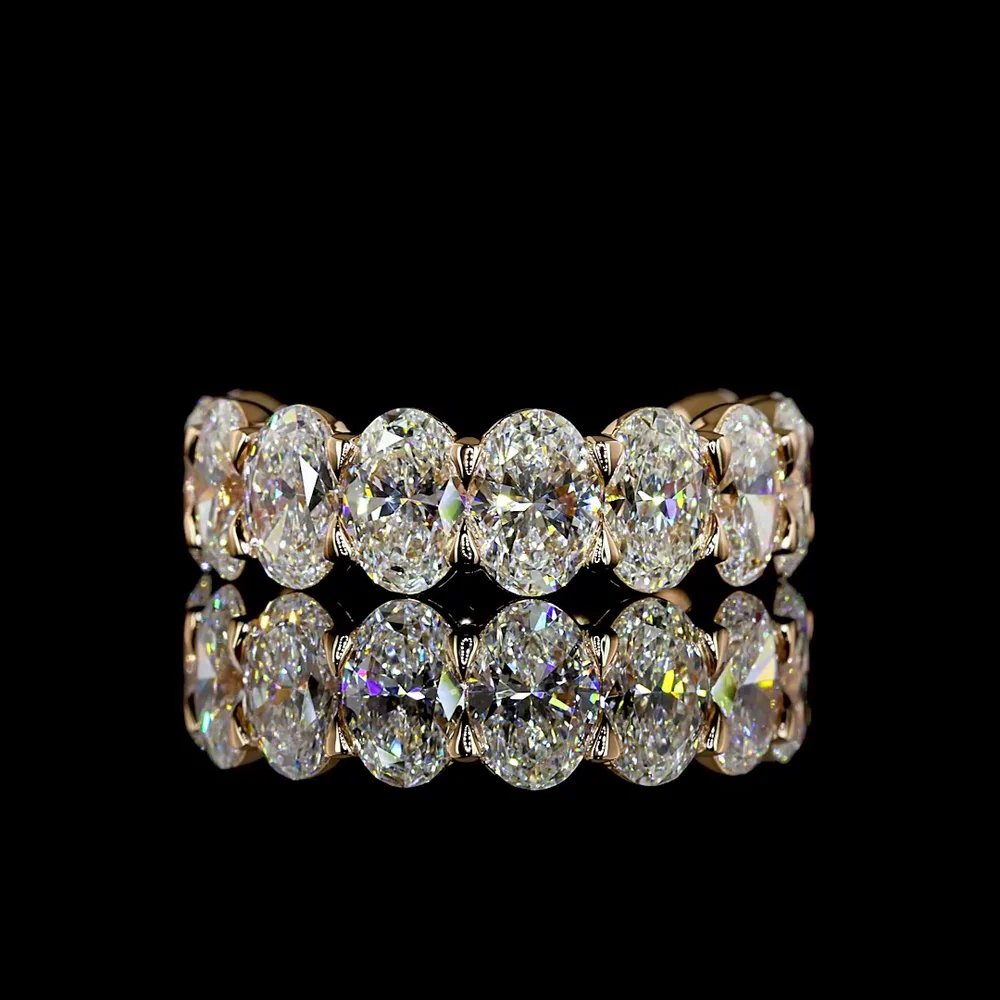 18K Rose Gold 3/4 Eternity Band with 11 North-South Prong Set Oval Cut Lab Diamonds - 4.63 Carat Total Weight, E-F Color VS1 Clarity - Covaloro Fine Jewelry