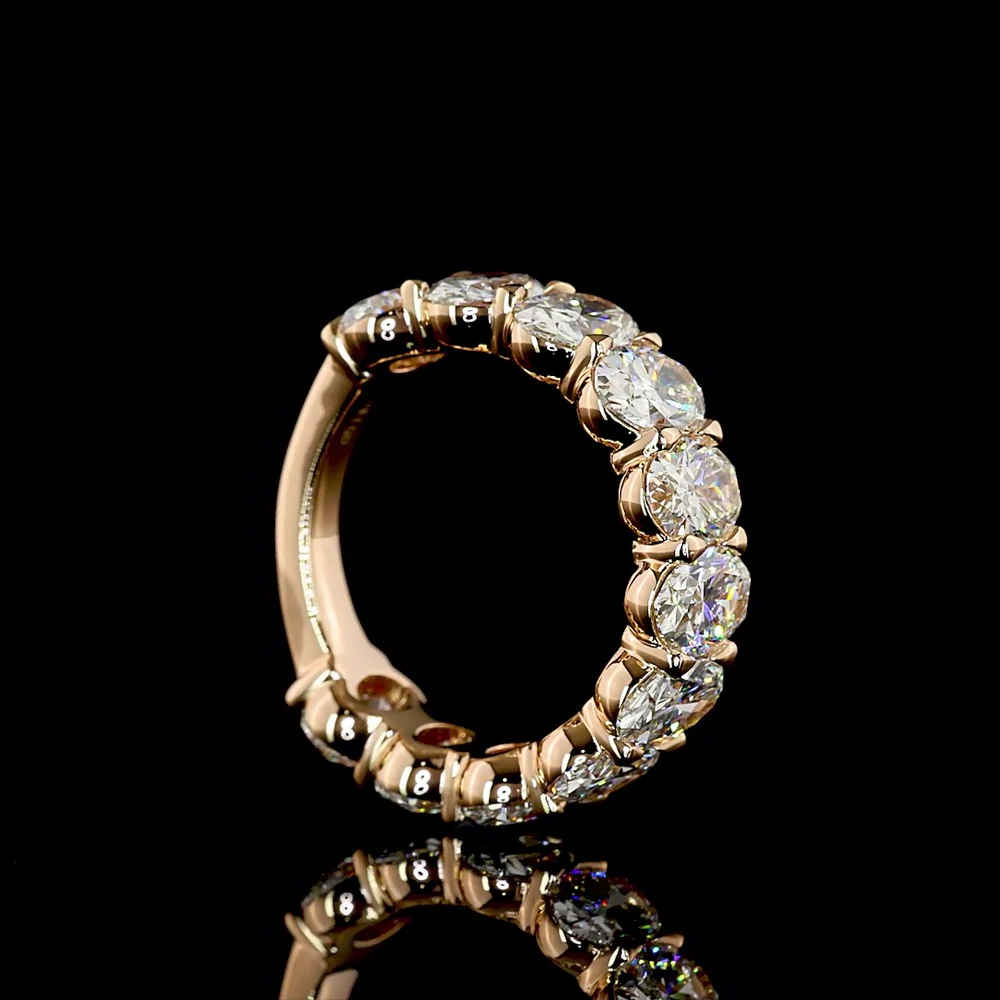 18K Rose Gold 3/4 Eternity Band with 11 North-South Prong Set Oval Cut Lab Diamonds - 4.63 Carat Total Weight, E-F Color VS1 Clarity - Covaloro Fine Jewelry - Image 3