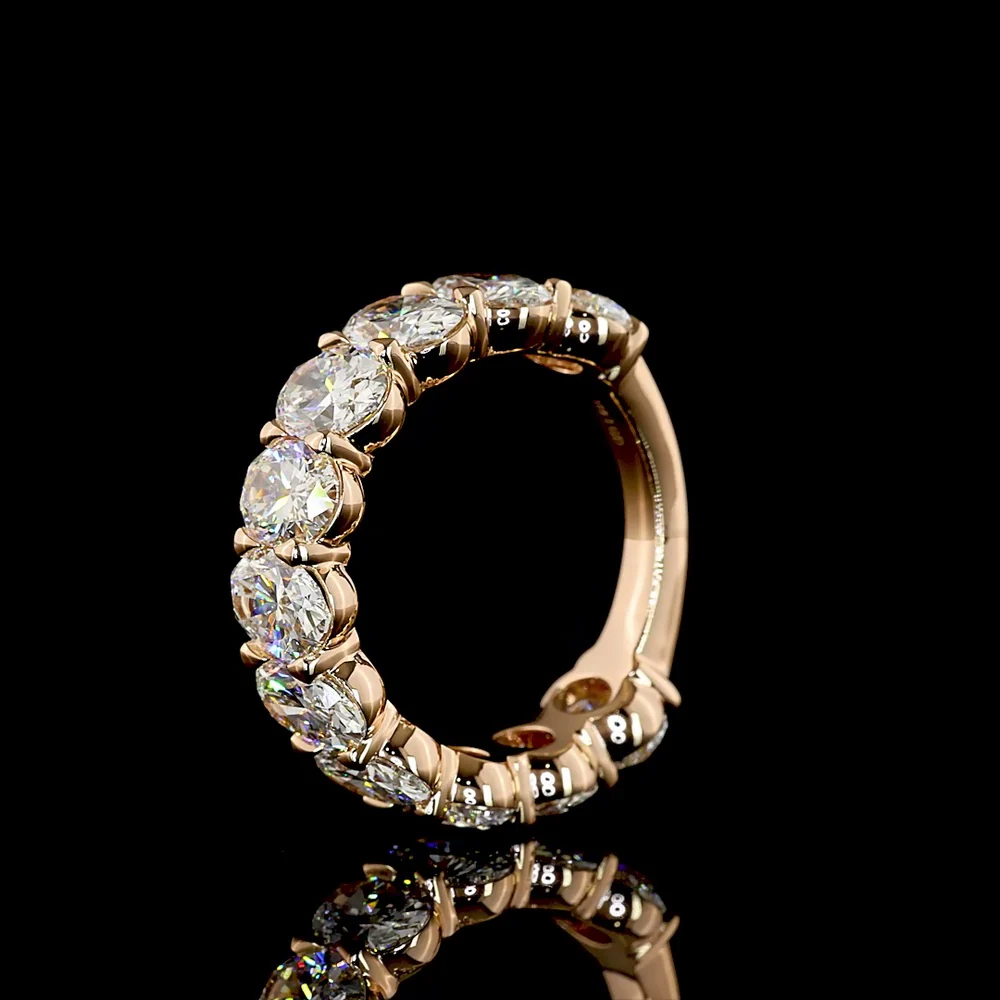 18K Rose Gold 3/4 Eternity Band with 11 North-South Prong Set Oval Cut Lab Diamonds - 4.63 Carat Total Weight, E-F Color VS1 Clarity - Covaloro Fine Jewelry - Image 4