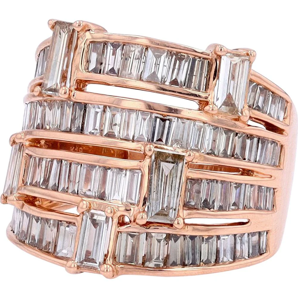 18K Rose Gold 3 Carat Total Weight Diamond Ring with Baguette Cut Diamonds - 3.00 Carat Total Diamond Weight - Image 2