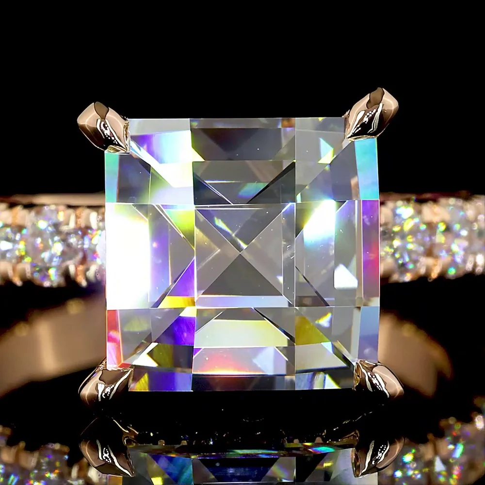 18K Rose Gold Antique Asscher Cut Hidden Halo Ring with Lab-Grown D VVS2 Diamond - 5.56 Carats Total Diamond Weight - Covaloro Fine Jewelry - Image 2