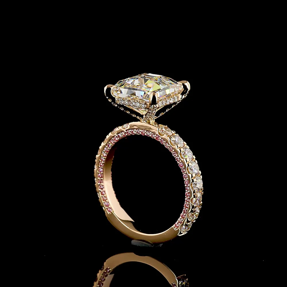 18K Rose Gold Antique Asscher Cut Hidden Halo Ring with Lab-Grown D VVS2 Diamond - 5.56 Carats Total Diamond Weight - Covaloro Fine Jewelry - Image 3