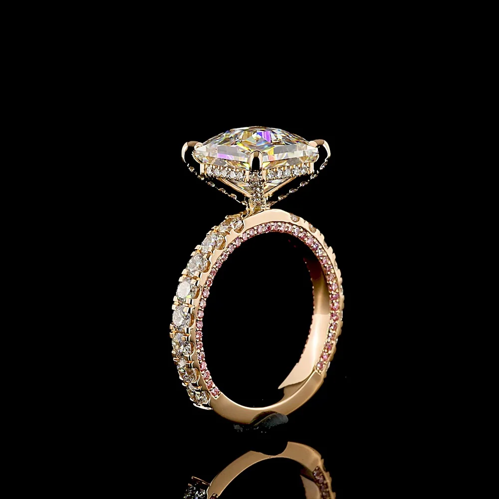 18K Rose Gold Antique Asscher Cut Hidden Halo Ring with Lab-Grown D VVS2 Diamond - 5.56 Carats Total Diamond Weight - Covaloro Fine Jewelry - Image 4