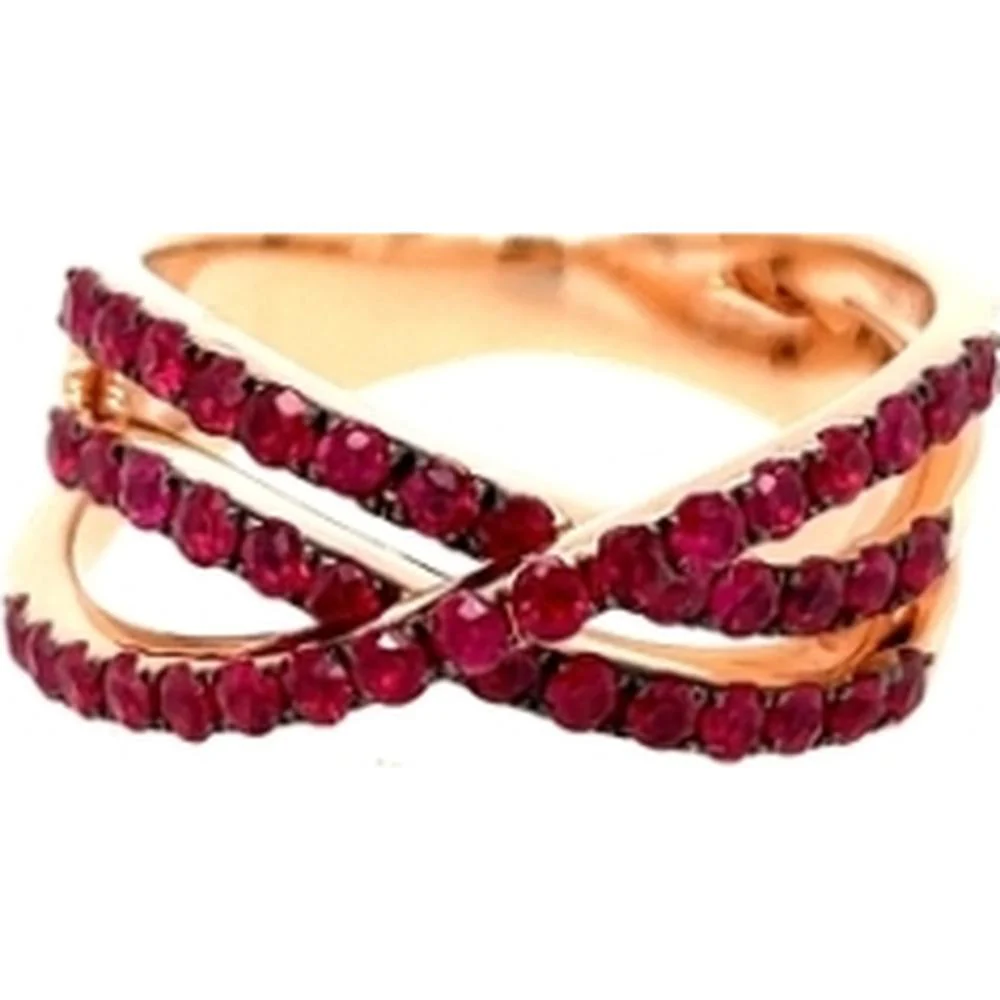 18K Rose Gold Crisscross Ring with Round Rubies by Afarin