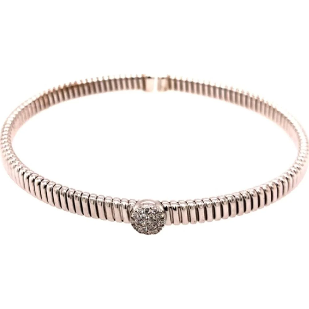 18K Rose Gold Diamond Bangle Bracelet with Round Pavé Diamond Center Accent by Afarin