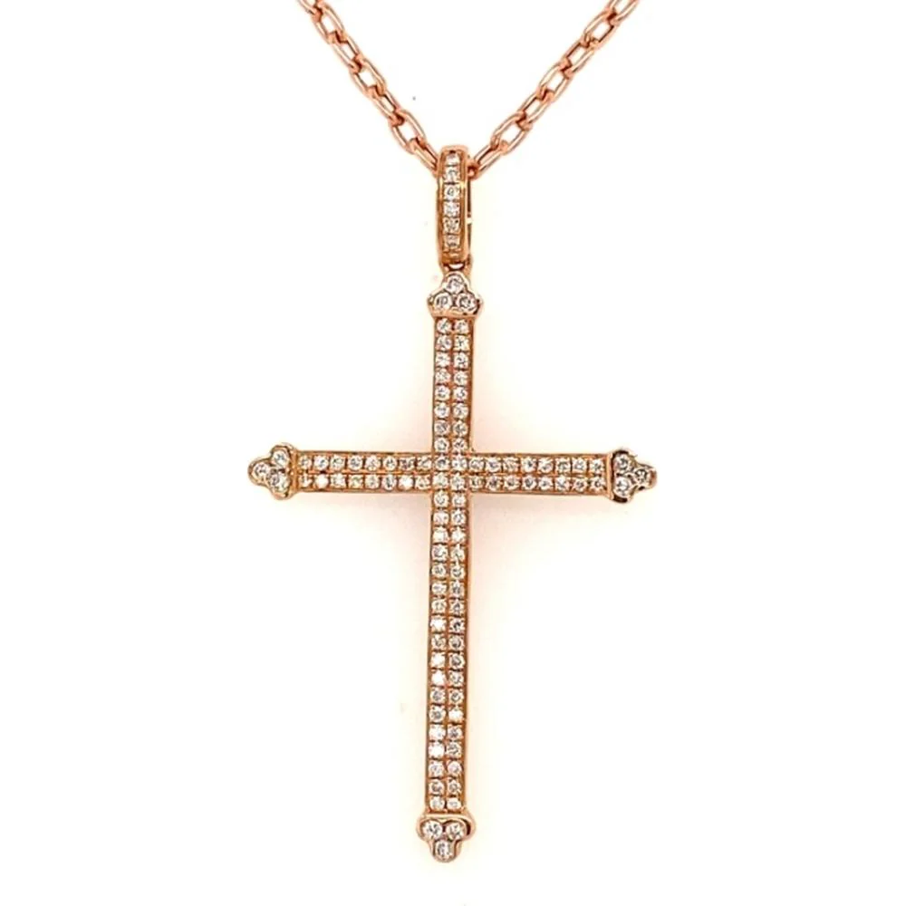 18K Rose Gold Diamond Cross Pendant Necklace with Round Diamonds by Afarin