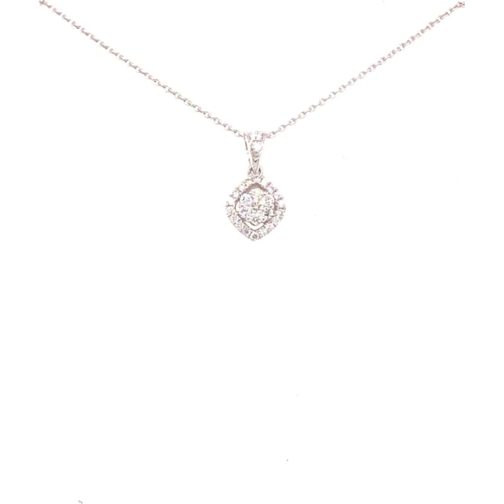 18K Rose Gold Diamond Halo Pendant Necklace with Round Center Stone by Afarin