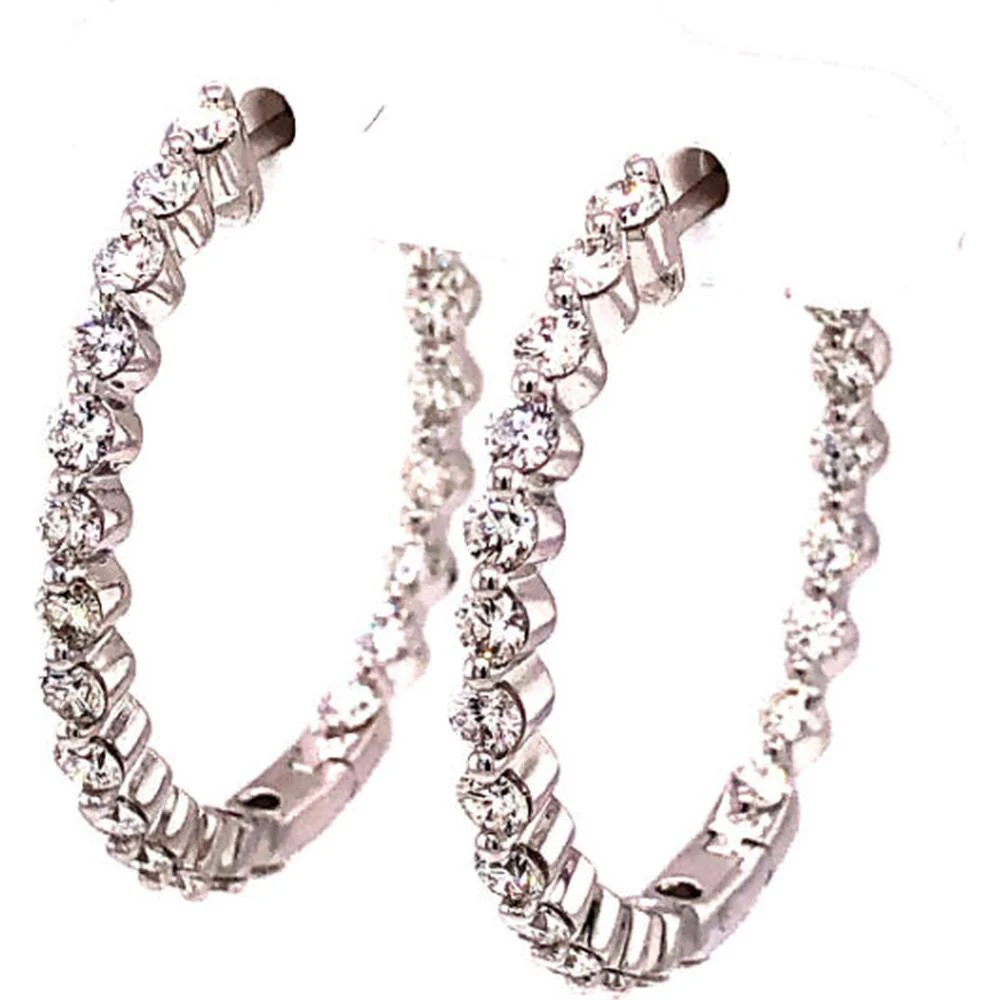 18K Rose Gold Diamond Hoop Earrings with Round Diamonds by Afarin