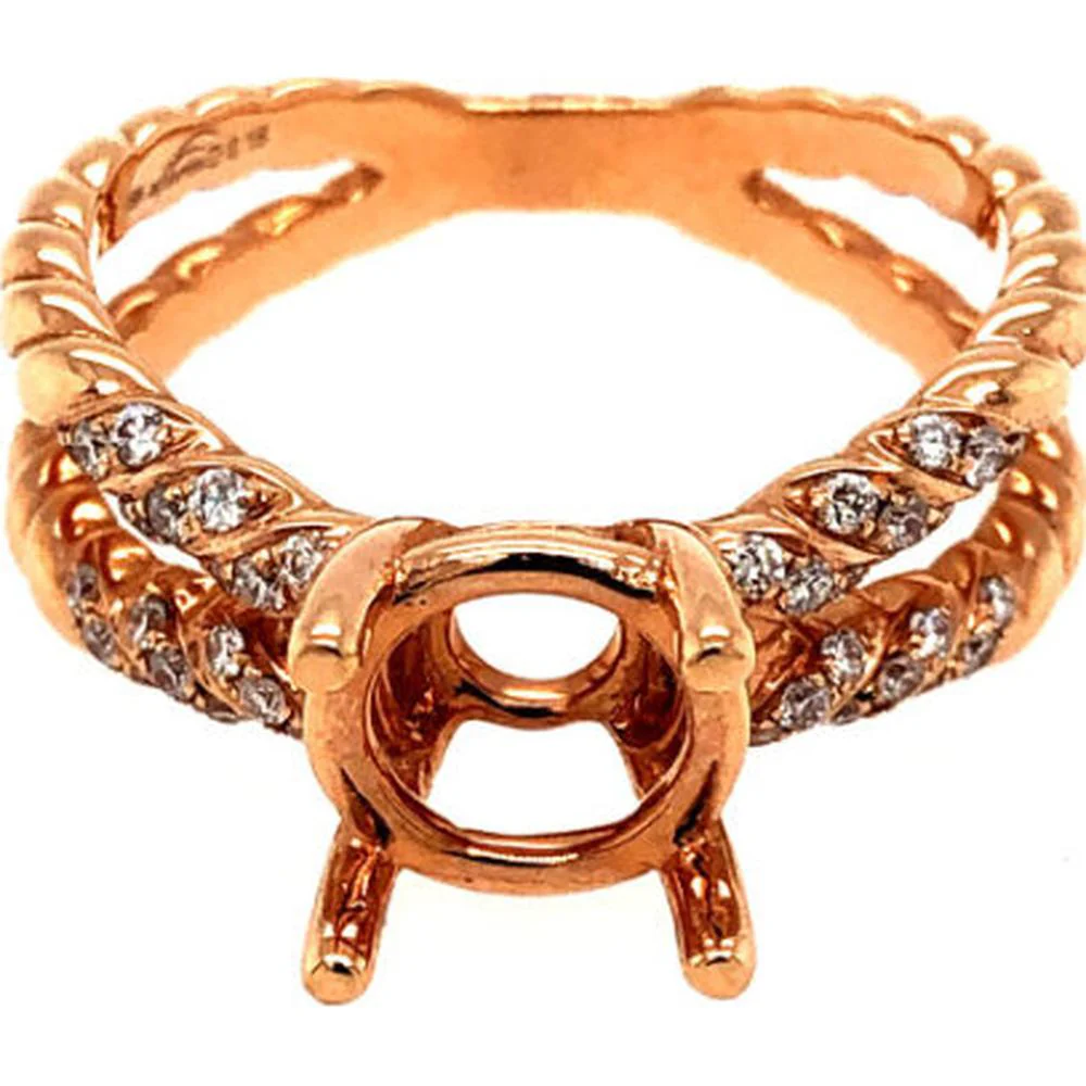 18K Rose Gold Diamond Ring Setting with Twisted Pavé Band by Afarin