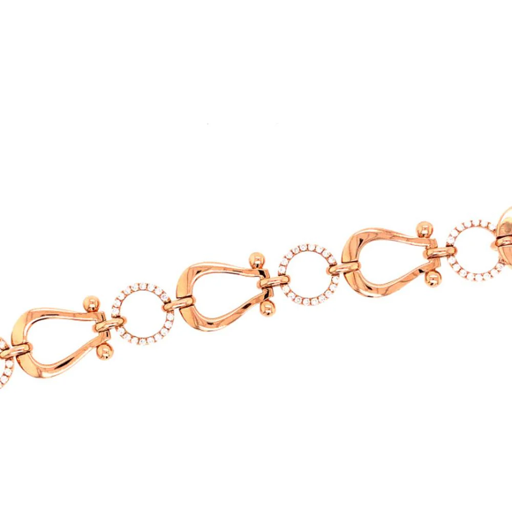 18K Rose Gold Fancy Link Bracelet with Diamond Circle Stations by Afarin