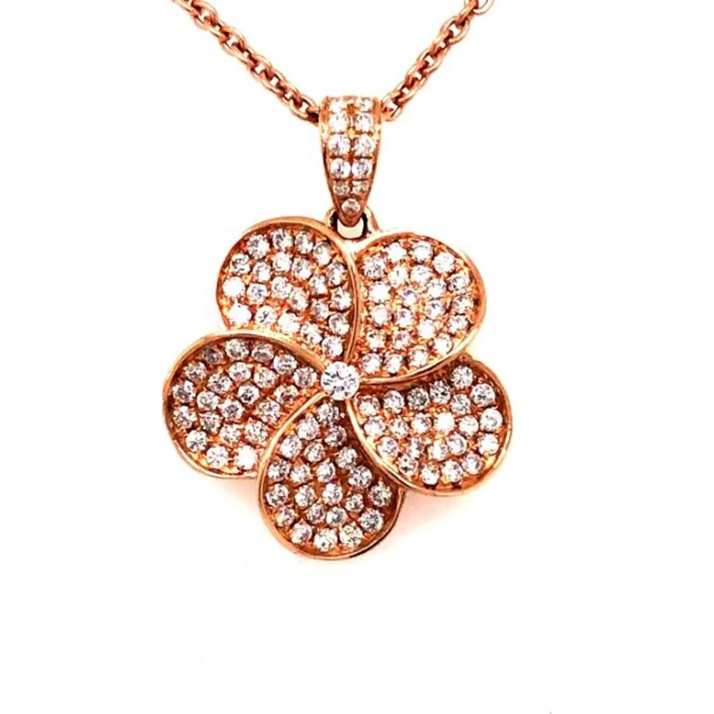 18K Rose Gold Flower Pendant with Pavé Set Round Diamonds by Afarin