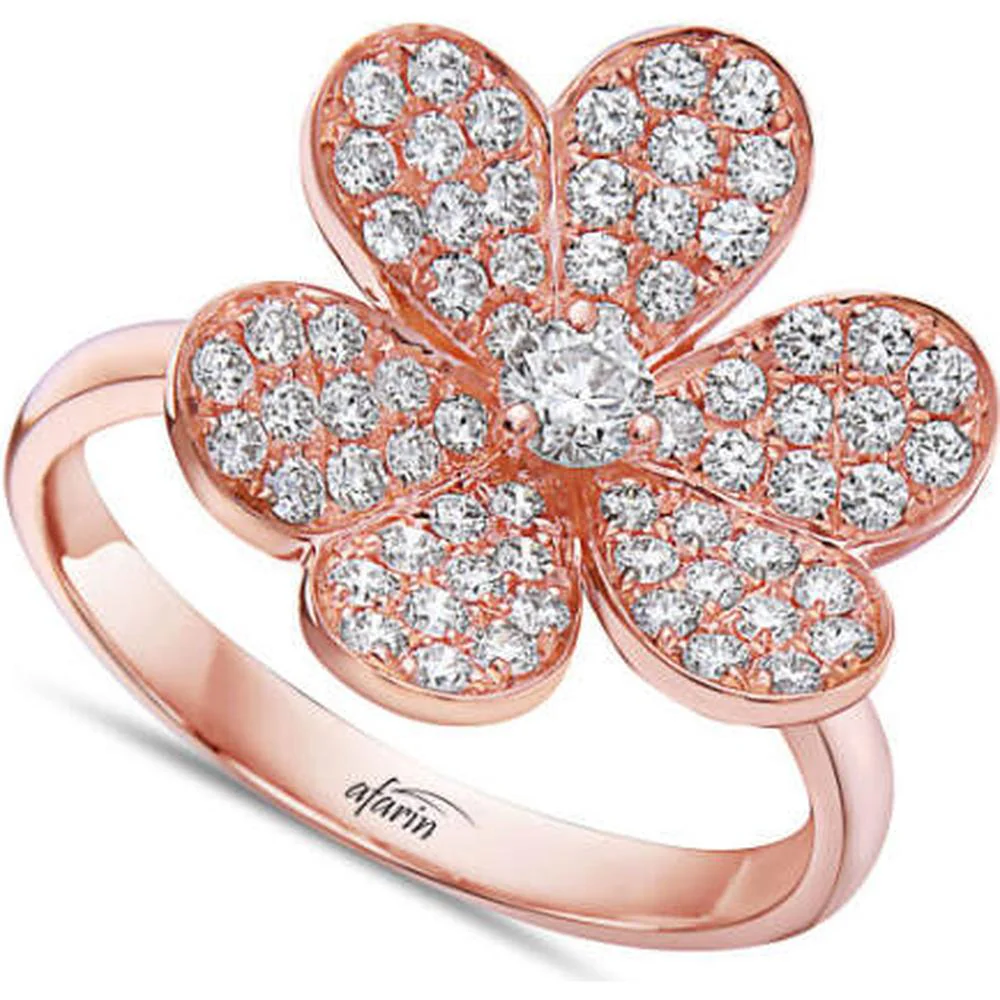 18K Rose Gold Flower Ring with Round Diamonds by Afarin