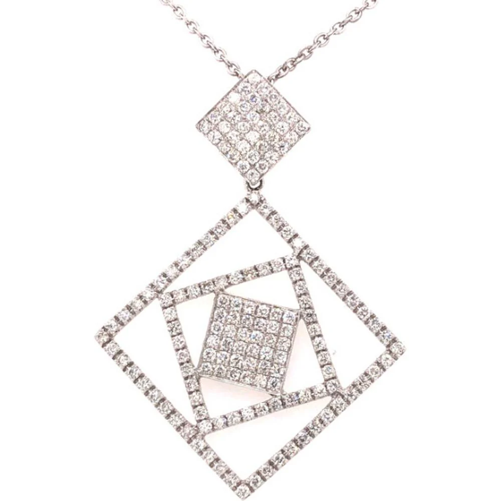 18K Rose Gold Geometric Diamond Pendant Necklace with Openwork Square Design and Pavé Diamond Center by Afarin