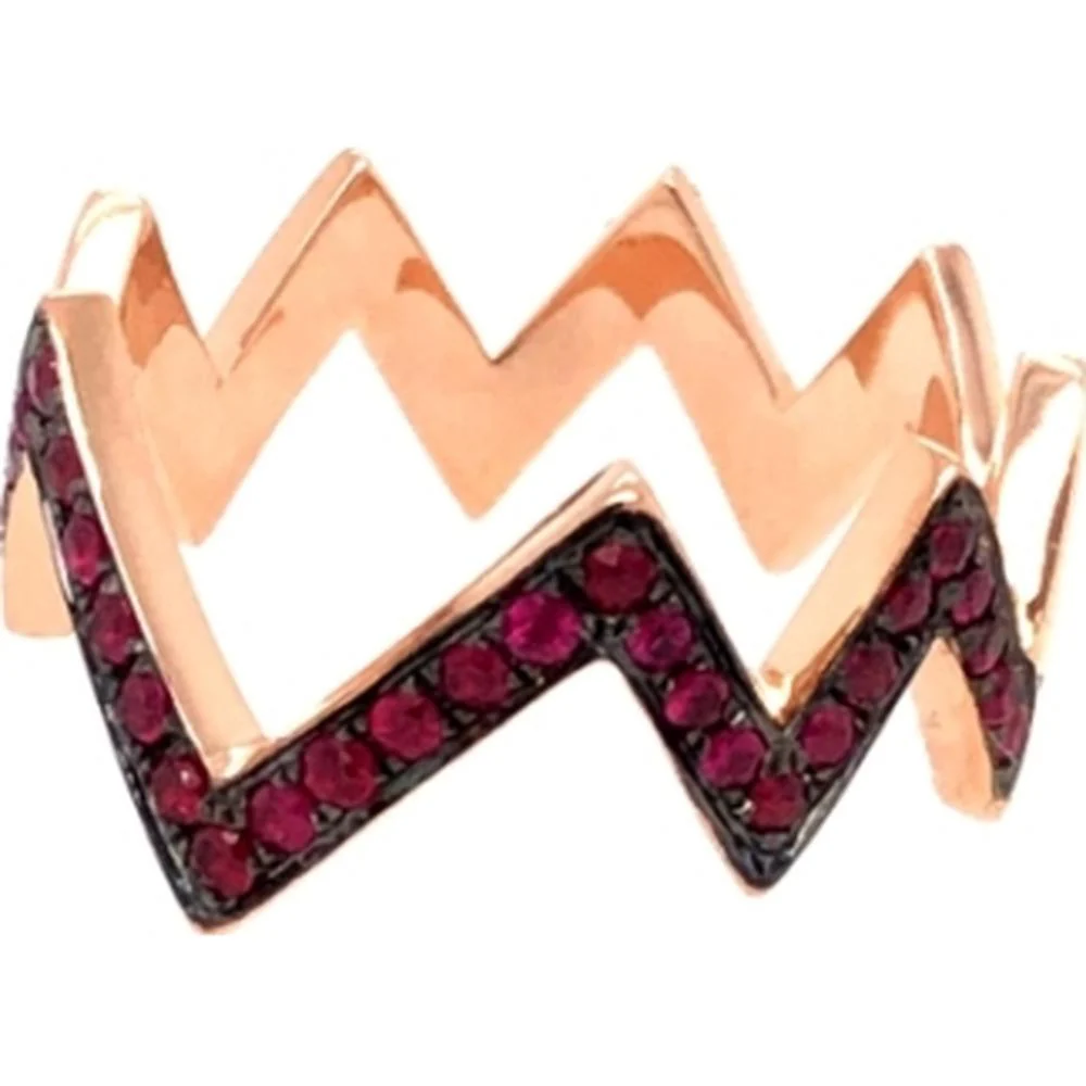 18K Rose Gold Geometric Zigzag Ring with Rubies by Afarin