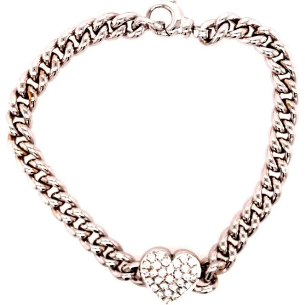 18K Rose Gold Link Bracelet with Pavé Diamond Heart Center by Afarin