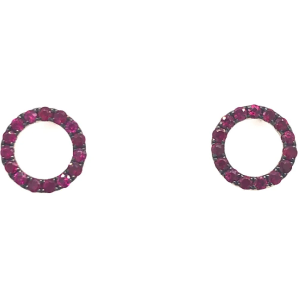 18K Rose Gold Open Circle Stud Earrings with Round Pink Sapphires by Afarin