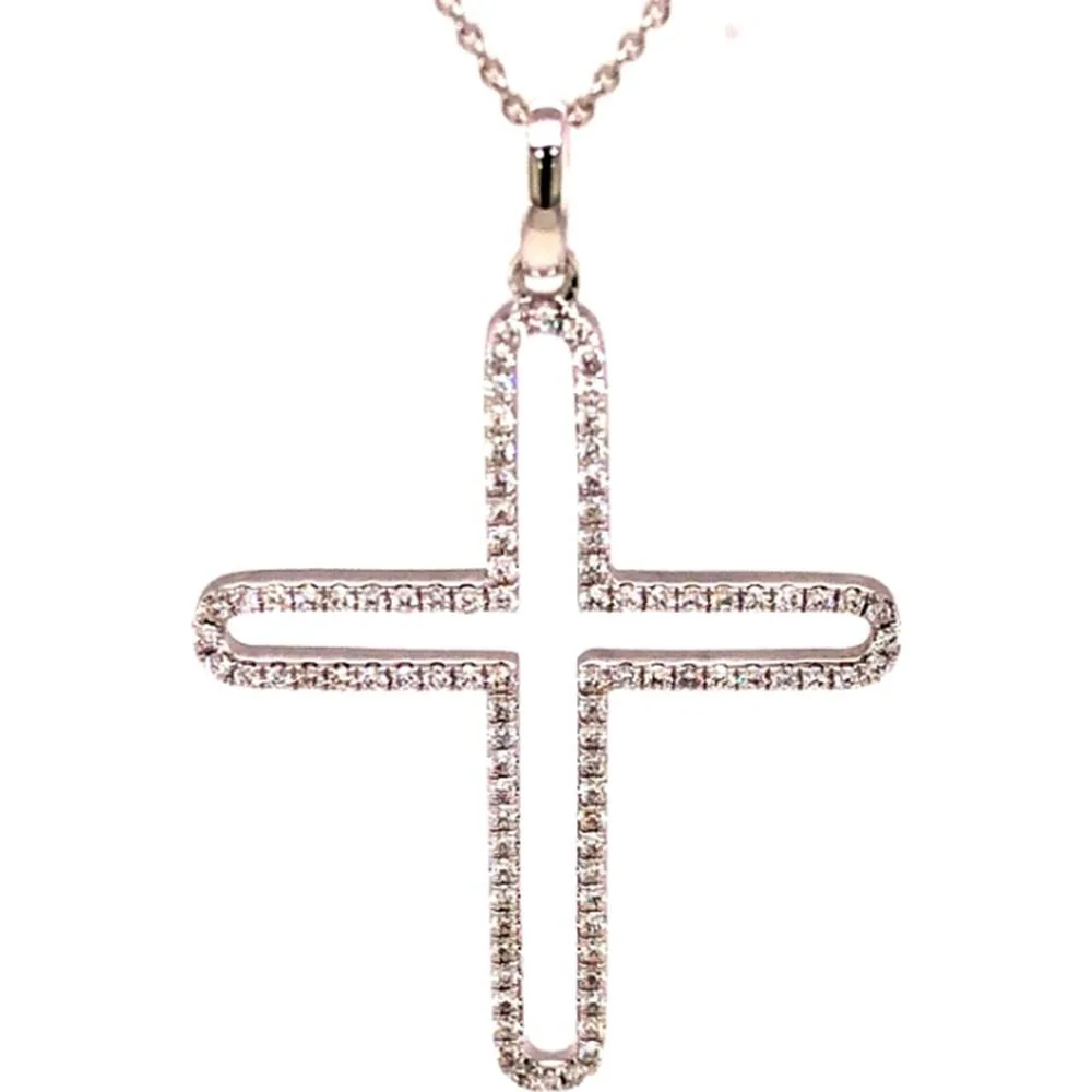 18K Rose Gold Open Cross Pendant with Round Diamonds by Afarin
