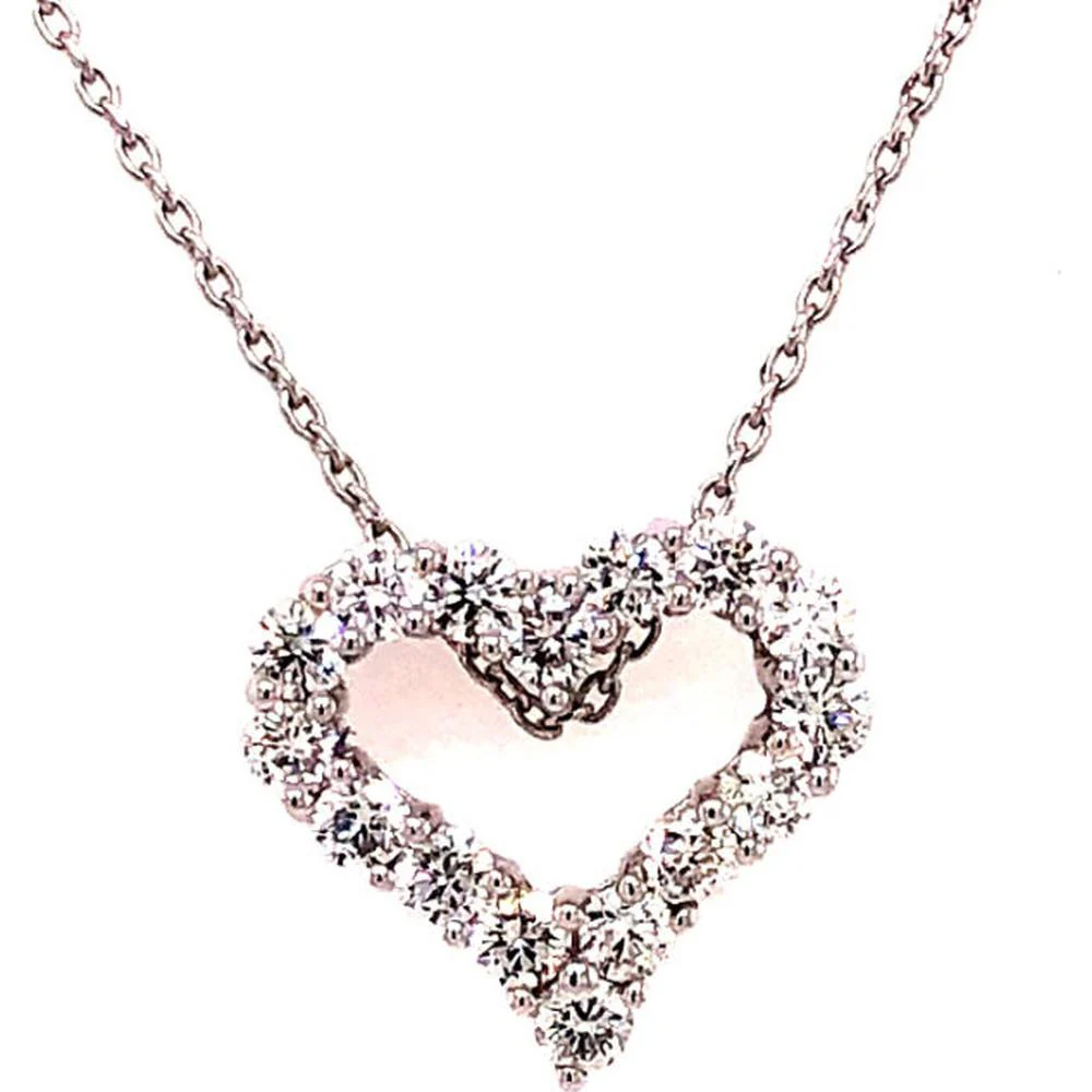 18K Rose Gold Open Heart Pendant Necklace with Round Diamonds by Afarin