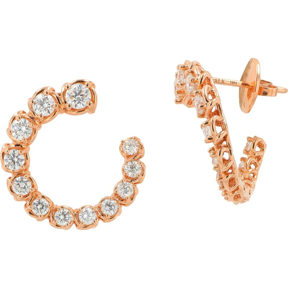 18K Rose Gold Open Hoop Diamond Earrings - 2.08 Carat Total Diamond Weight - Image 2