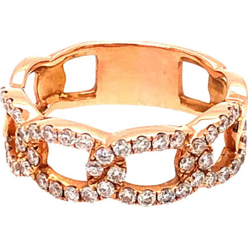 18K Rose Gold Open Link Diamond Ring with Pavé-Style Diamond Accents by Afarin