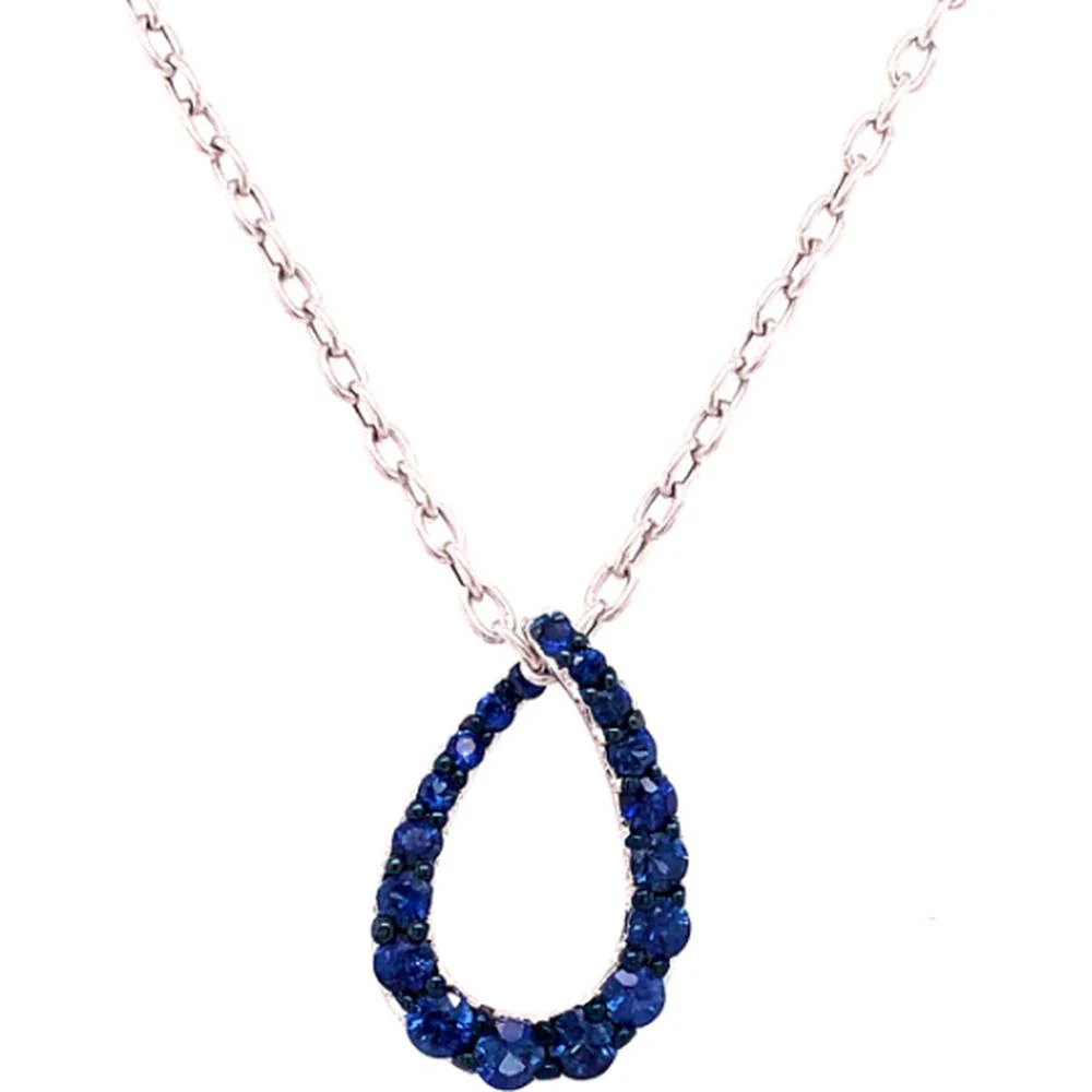 18K Rose Gold Open Pear Blue Sapphire Pendant Necklace by Afarin