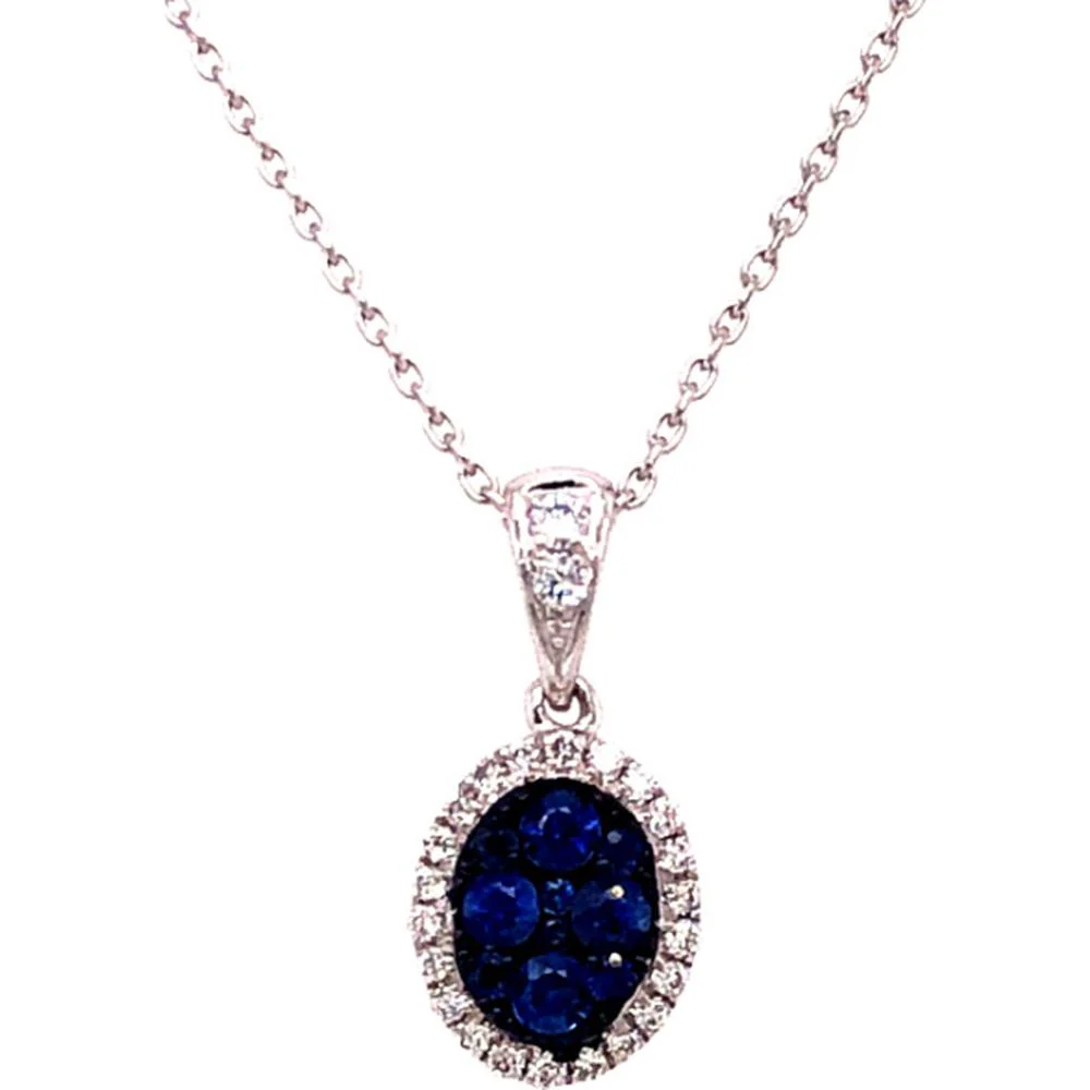 18K Rose Gold Oval Blue Sapphire Halo Pendant with Diamond Accents by Afarin