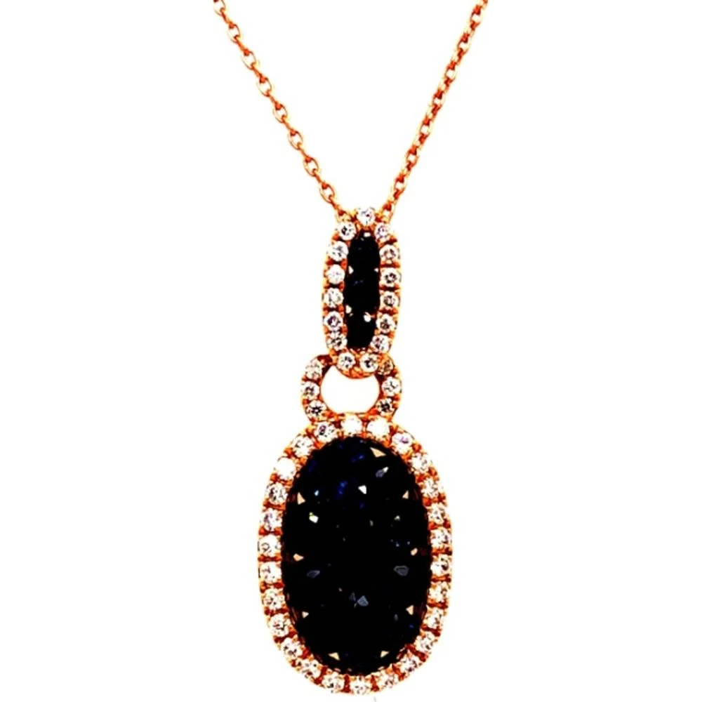 18K Rose Gold Oval Blue Sapphire Pendant with Diamond Halo by Afarin