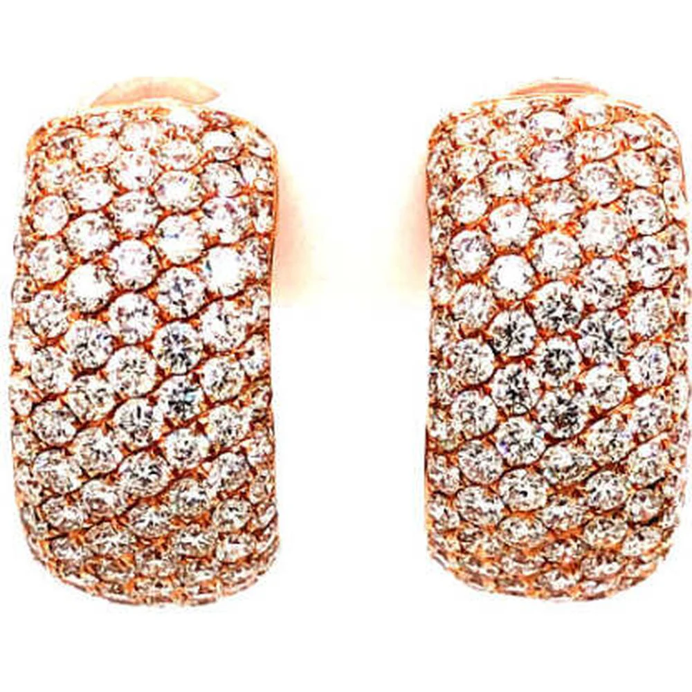 18K Rose Gold Pavé Diamond Huggie Earrings by Afarin
